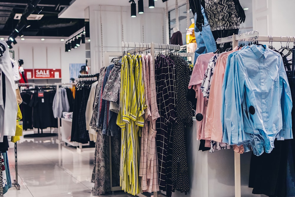 clothes store with turned on lights