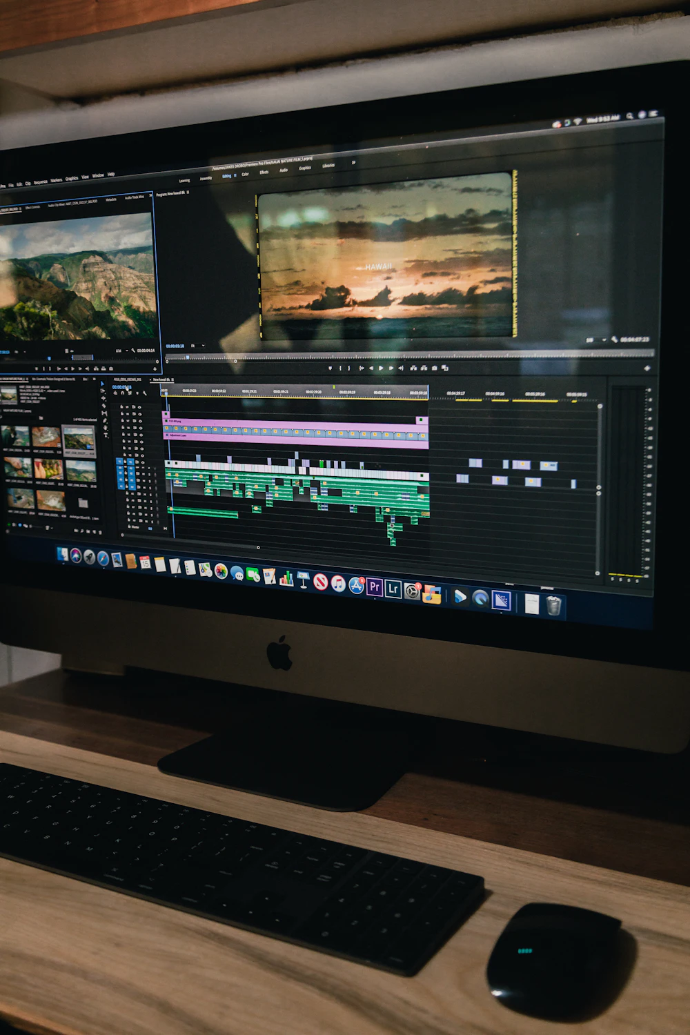 Editing timeline open on a desktop monitor