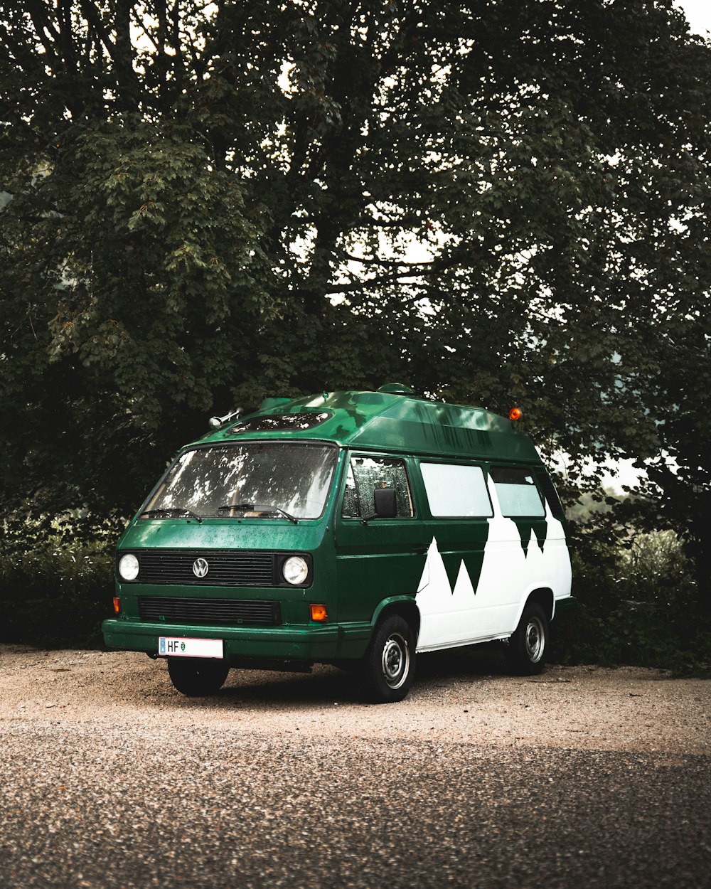 green and white van