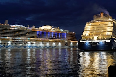 landscape photography of two cruise ships