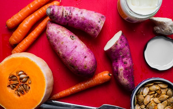 sweet potato, carrots, and squash