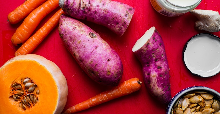 sweet potato, carrots, and squash