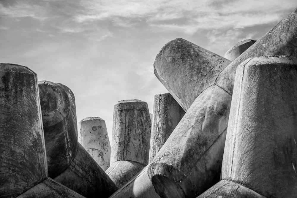 Fotografía en escala de grises de estructuras