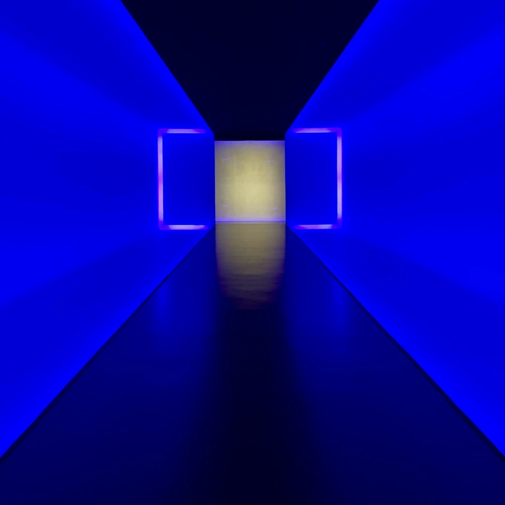 blue lighted hallway