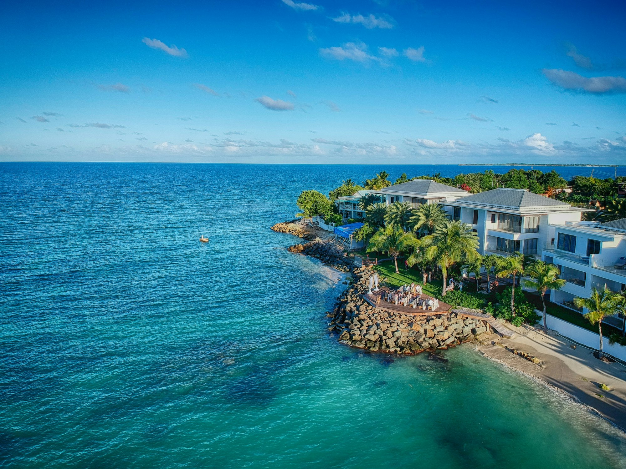 Wedding at a resort taken from a drone