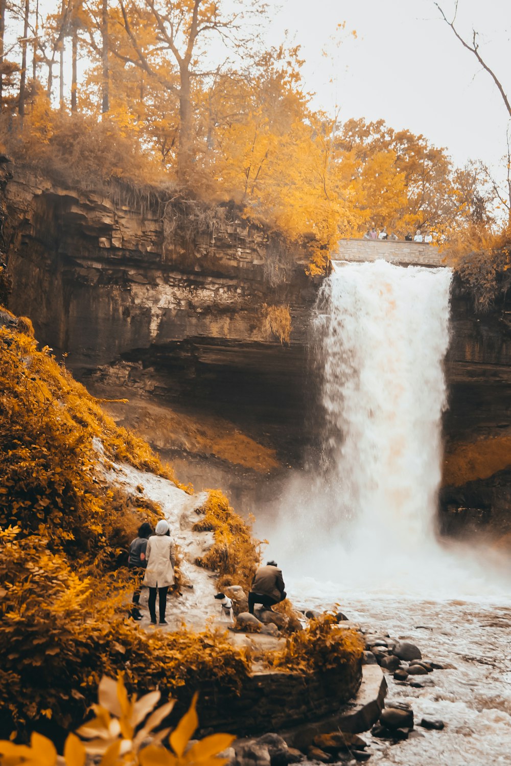 coppia in piedi vicino alla fotografia delle cascate