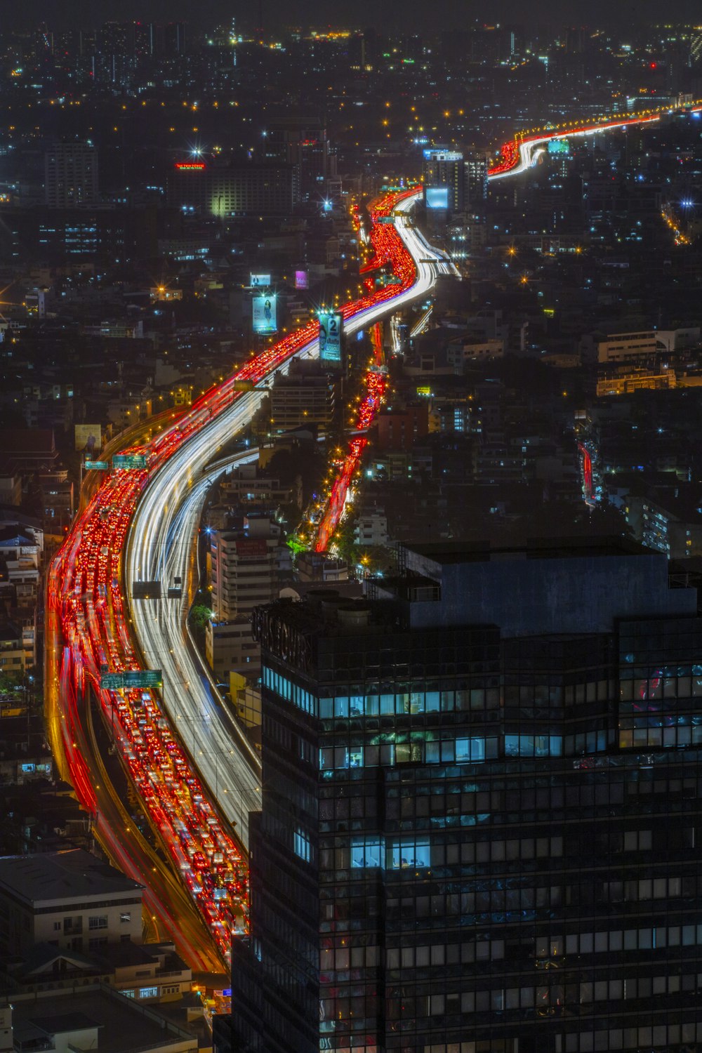 high-angle photography of city buildings and traffic lights