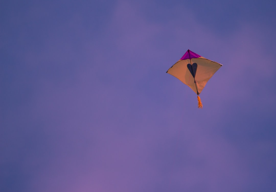 yellow and purple kite in the sky