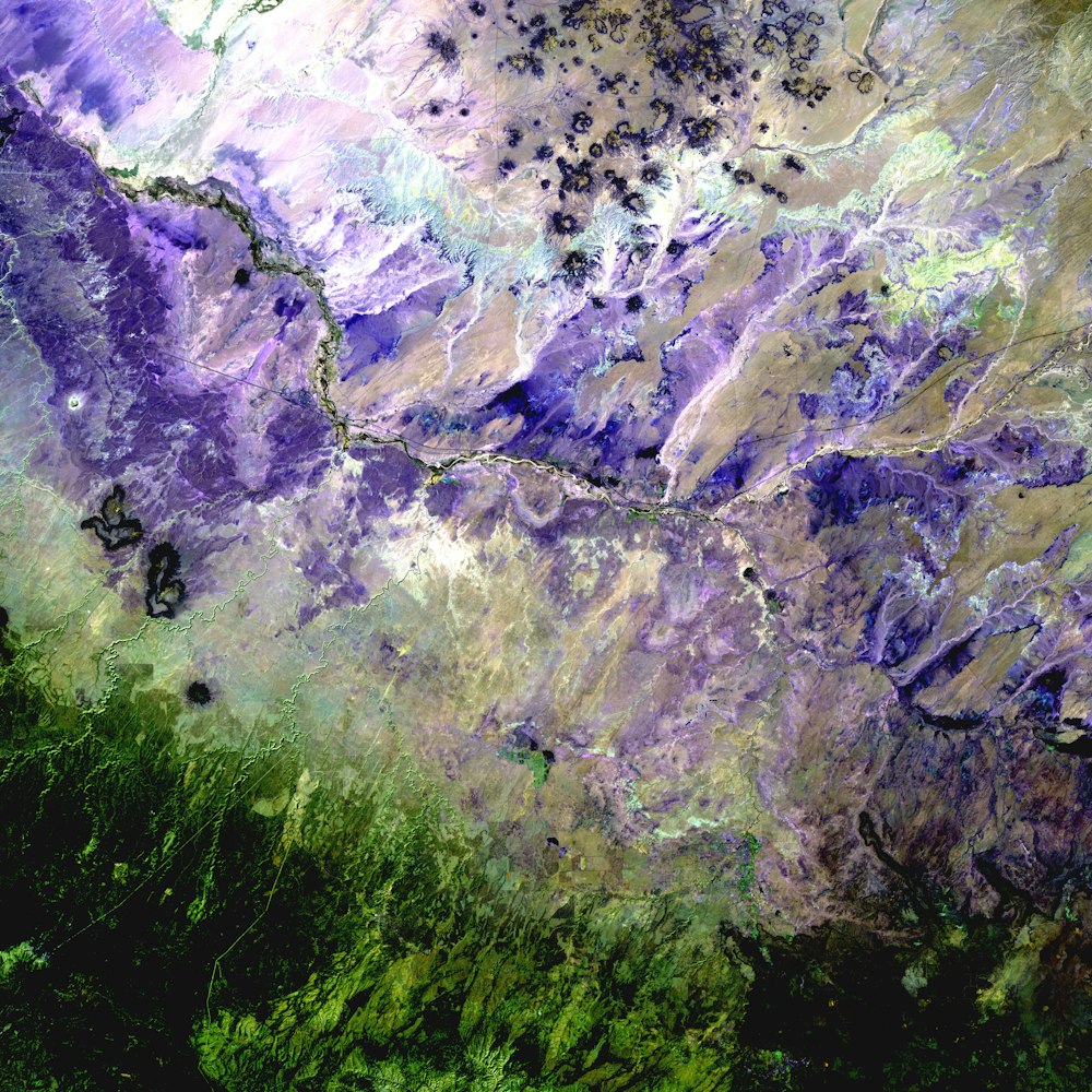 purple, gray, and green abstract painting