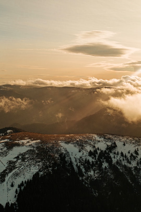 in distant photo of mountain in Vosges France