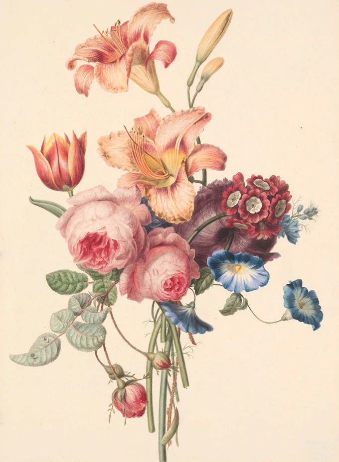 Vintage-style floral poster print with hand-drawn botanical illustration and aged paper tones