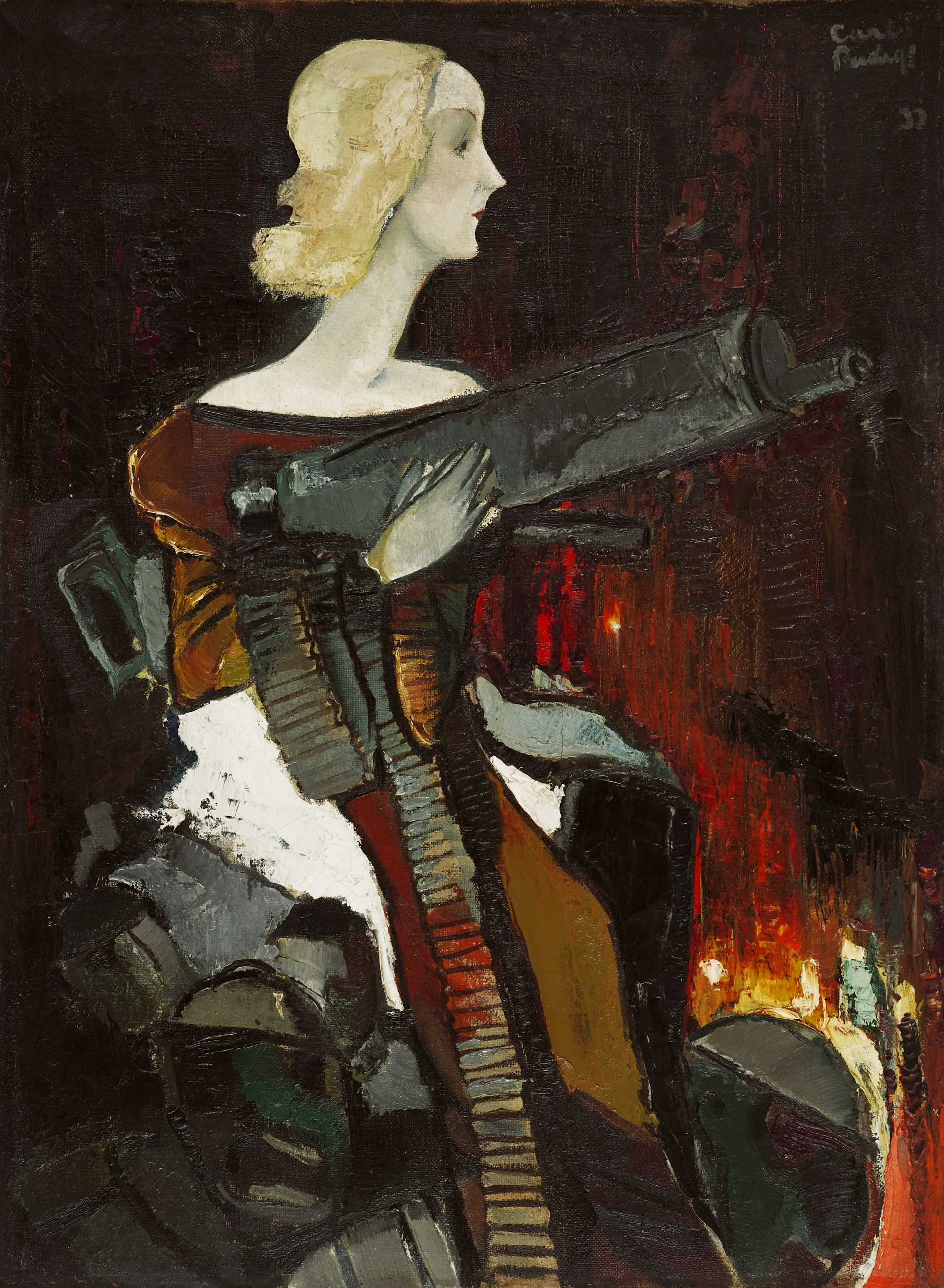 An artistic representation of Anita Weiss, the protagonist, in a wartime setting, reflecting her inner conflict.