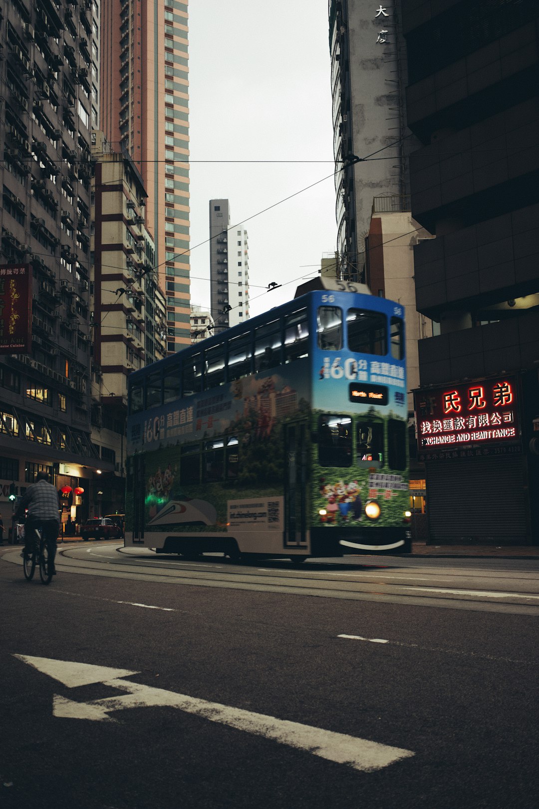 white and blue bus