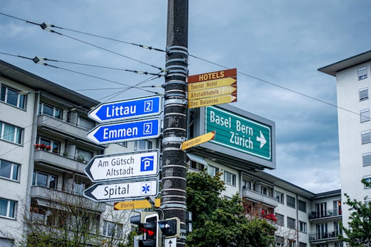 white and blue street signage in Luzern Switzerland