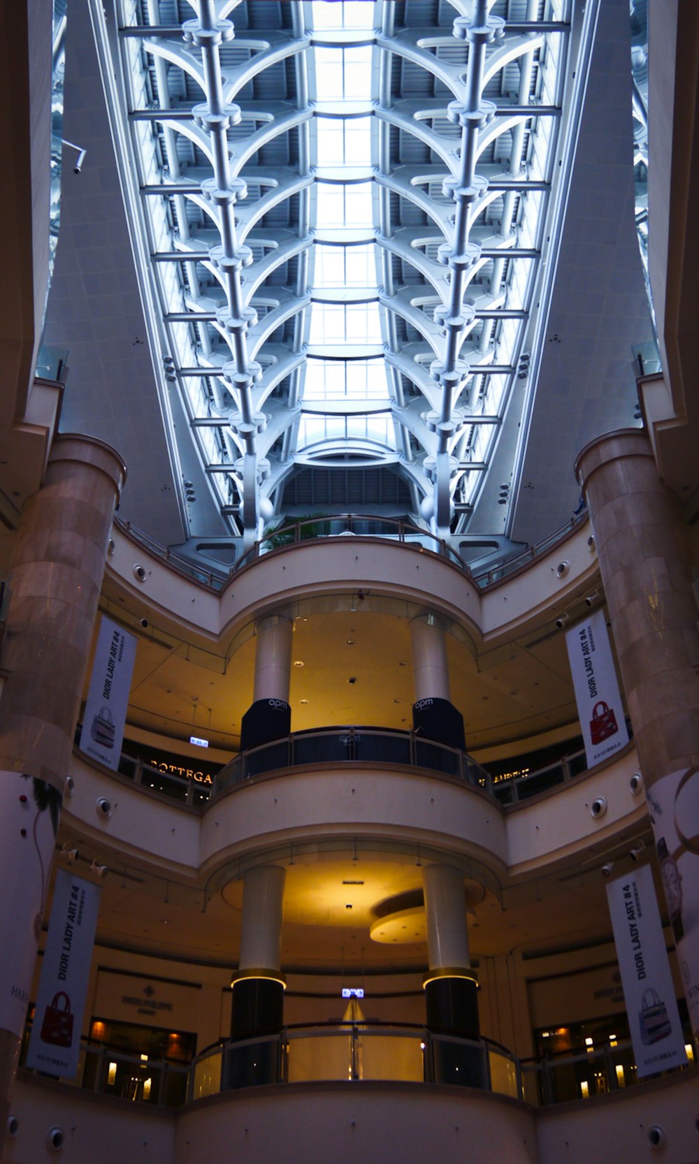 a large atrium with a skylight above it