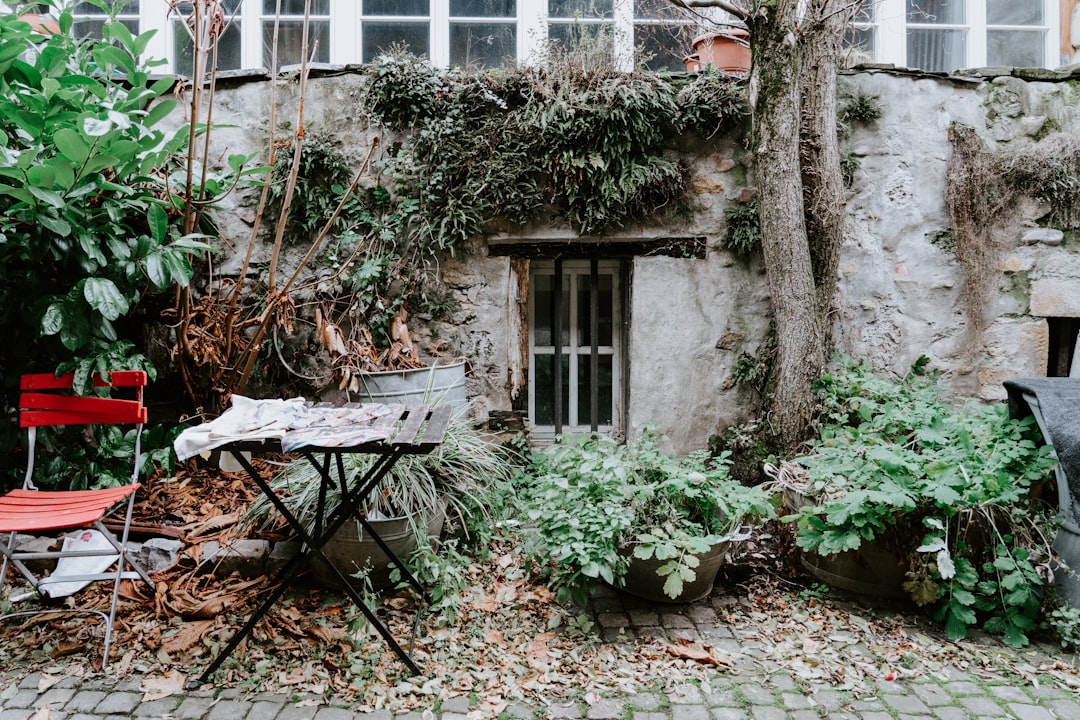 table in front of concrete house