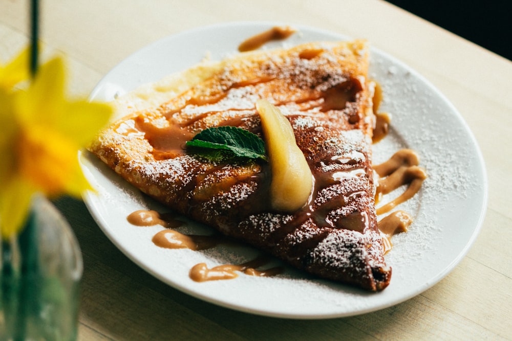 pancake on white ceramic plate