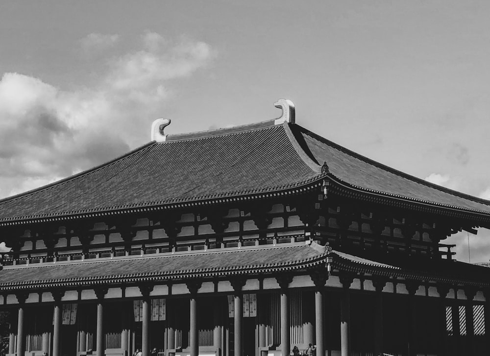 grayscale photo of temple