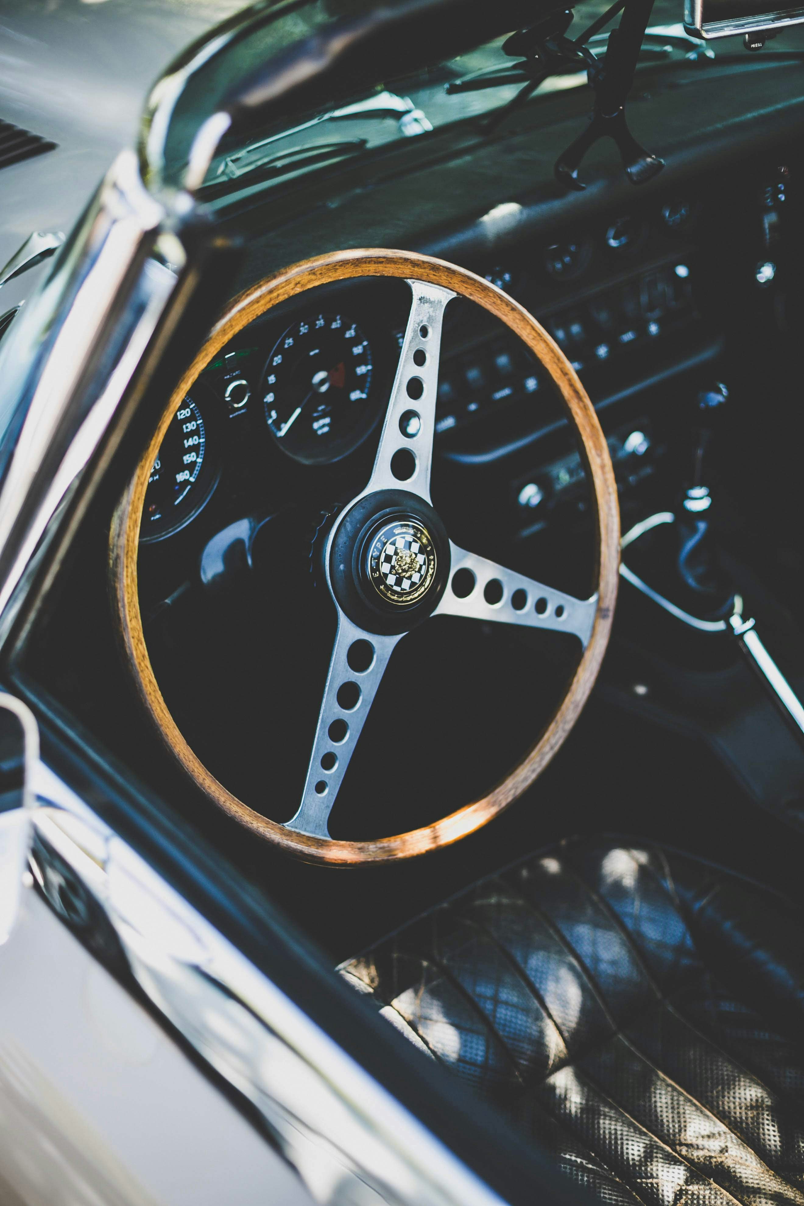 brown vehicle steering wheel