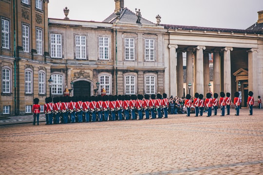 royal guard standing beside palace in Amalienborg Palace Denmark