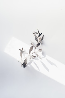 Calm nature metal leaves sitting on top of a white surface
