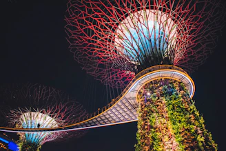bridge and tower with plants