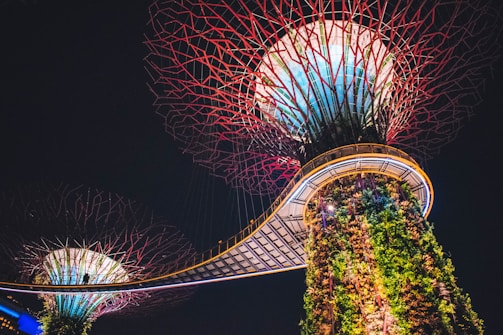 bridge and tower with plants
