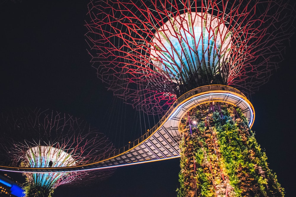 bridge and tower with plants