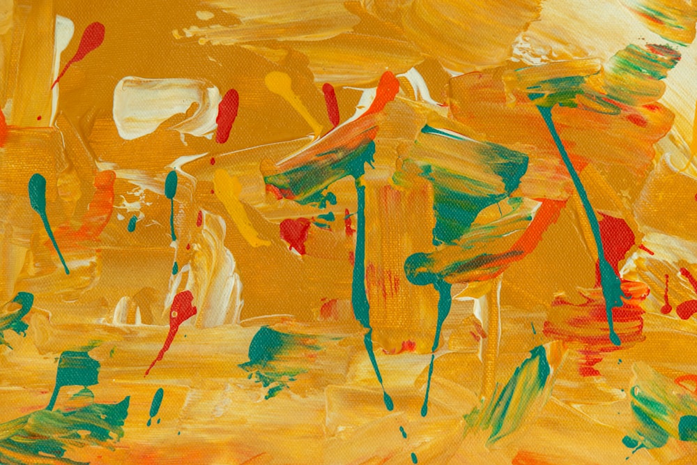 an abstract painting of yellow and green colors