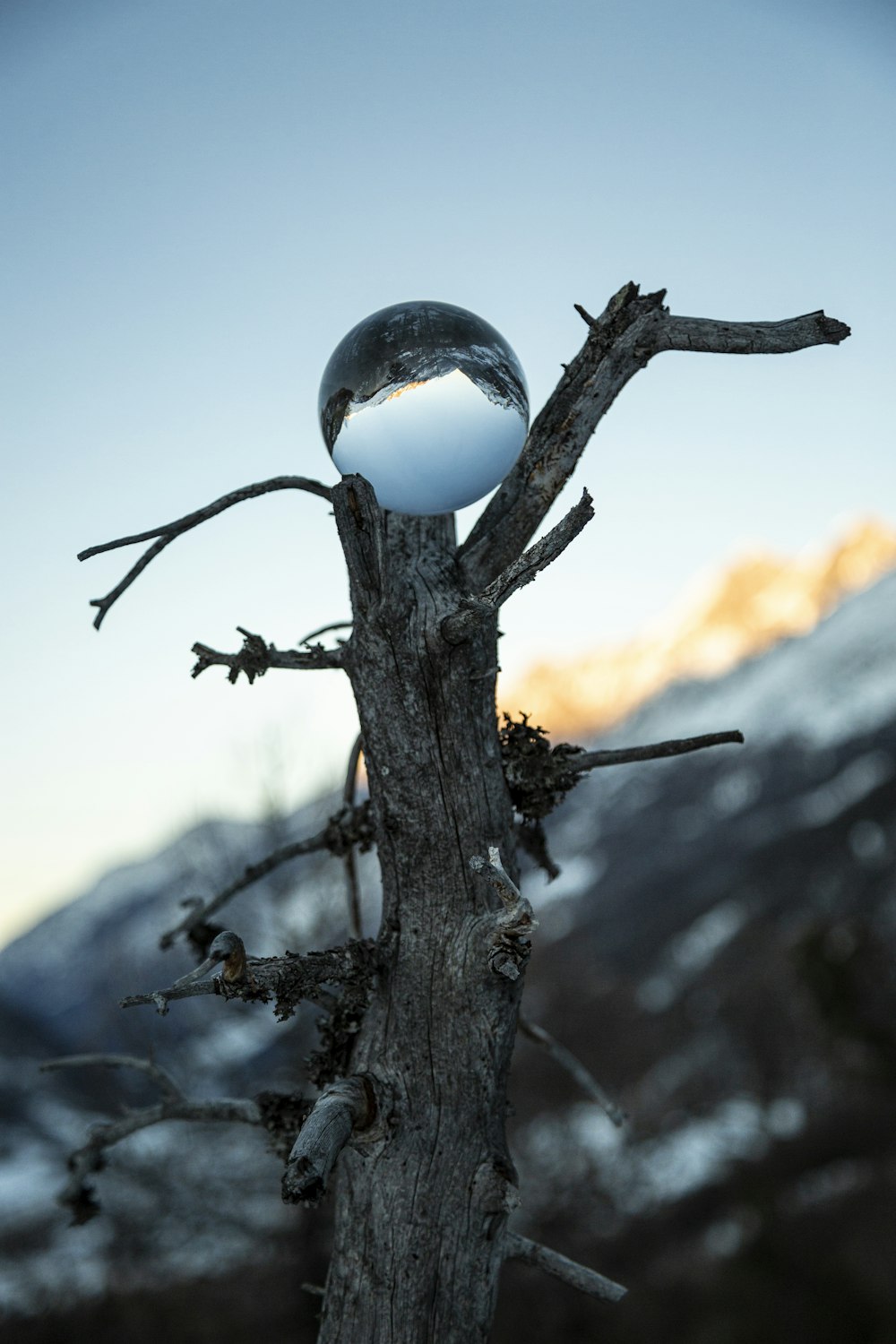 lensball photography of mountain and cliff