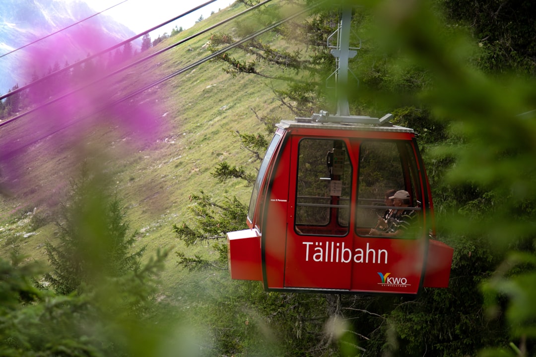 people inside red cable car during daytime