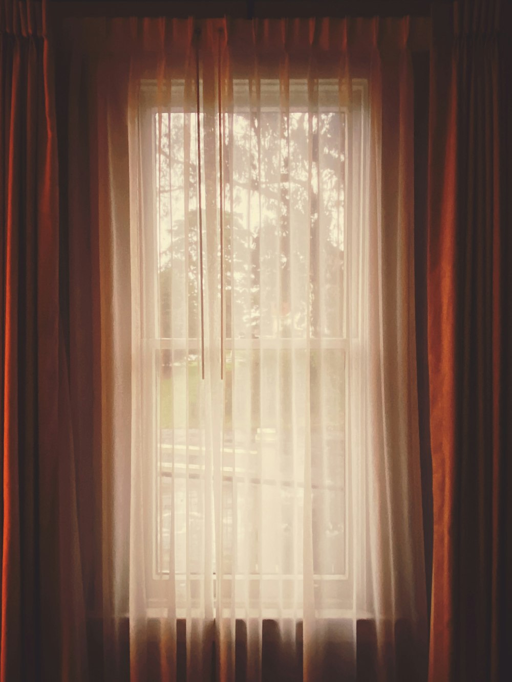 red window curtain