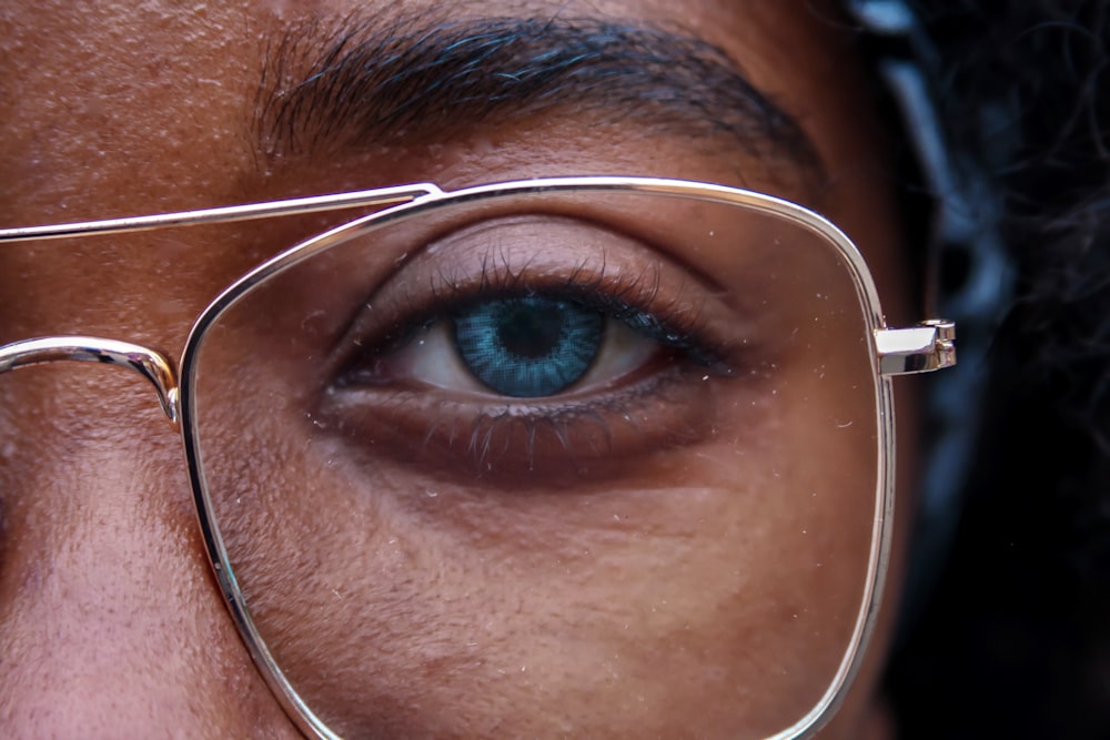 woman wearing grey frame eyeglasses