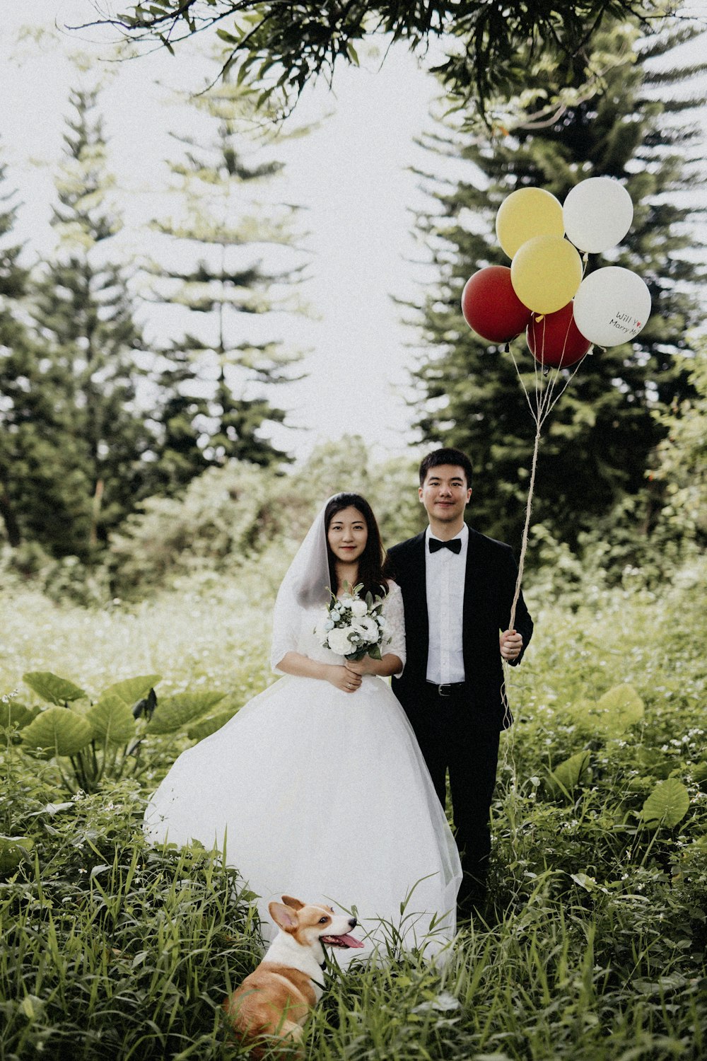 pareja de recién casados caminando por el campo de hierba