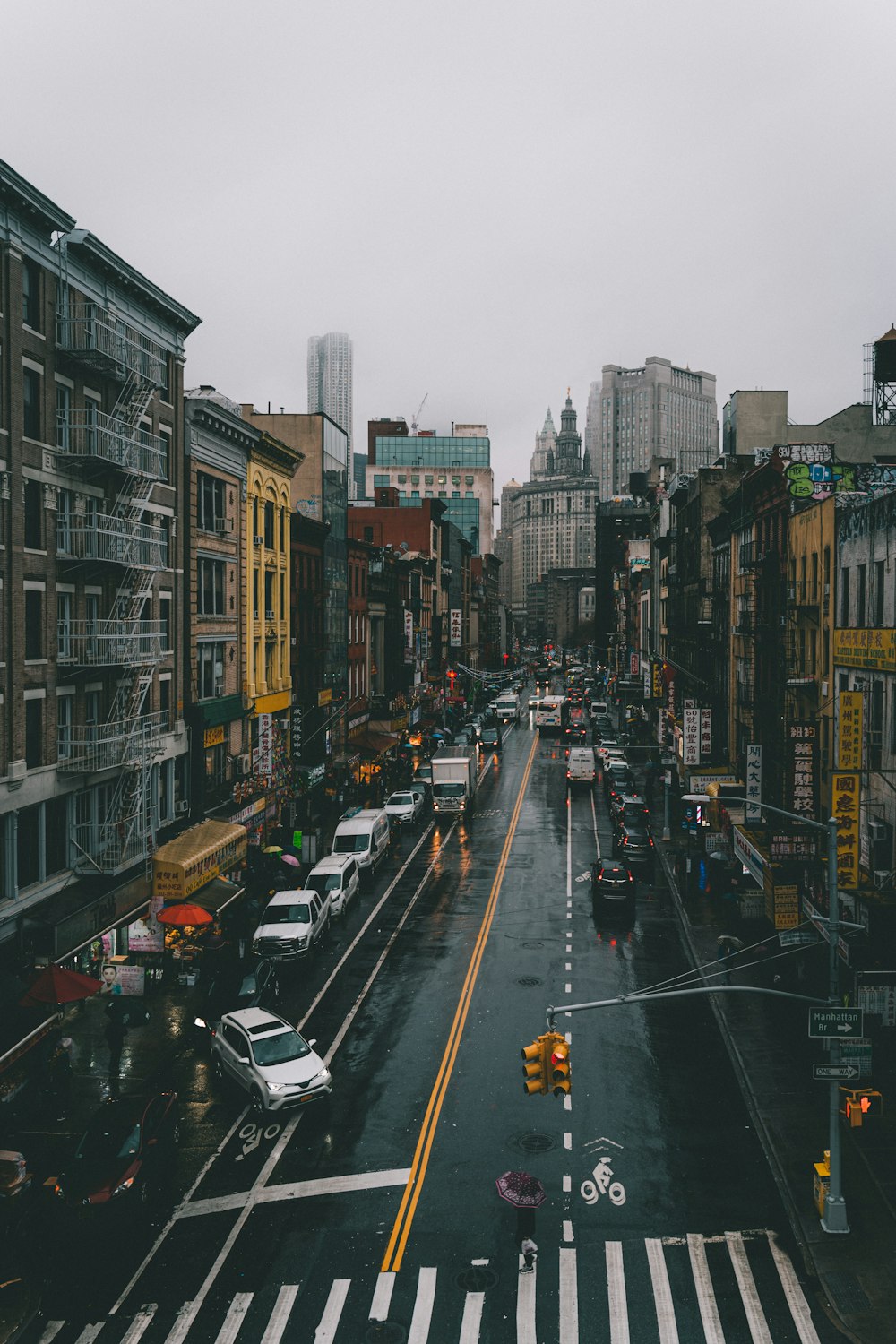 bird's-eye view photo of street in between of buildings