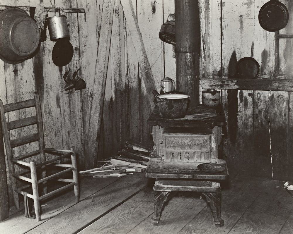 brown chair in the corner of a kitchen