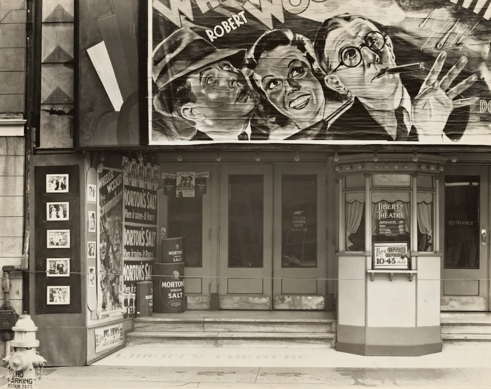 grayscale photography of a movie theatre in New Orleans