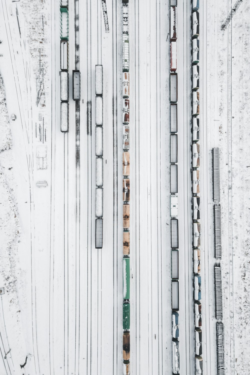 aerial photography of of train during snow