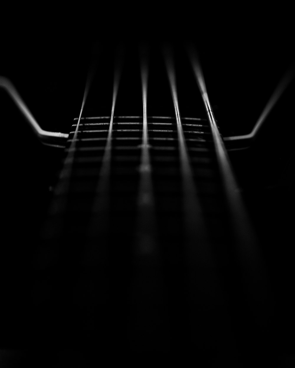 a black and white photo of a guitar neck