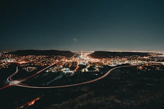 aerial photograph of city at night