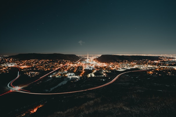 aerial photograph of city at night
