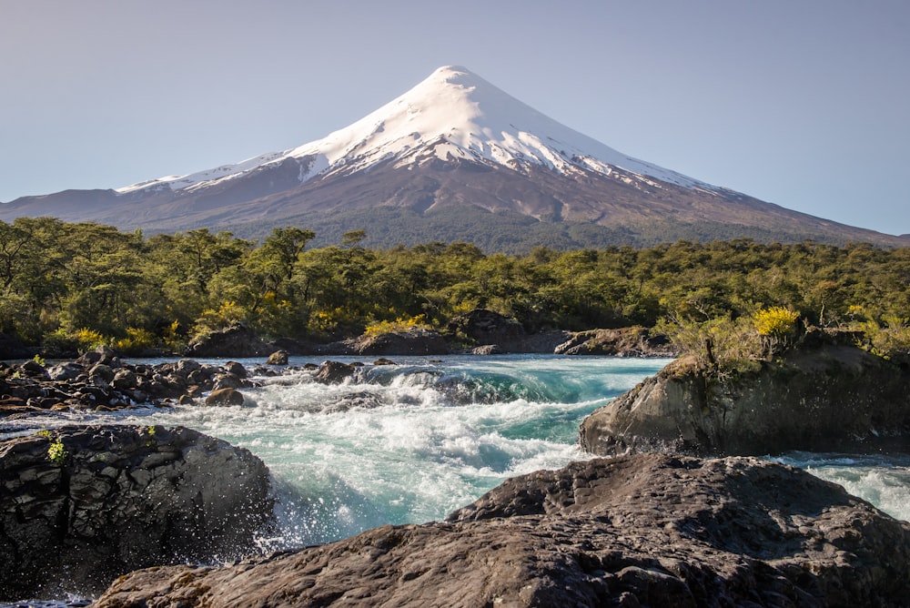 snow capped mountain near river during daytime