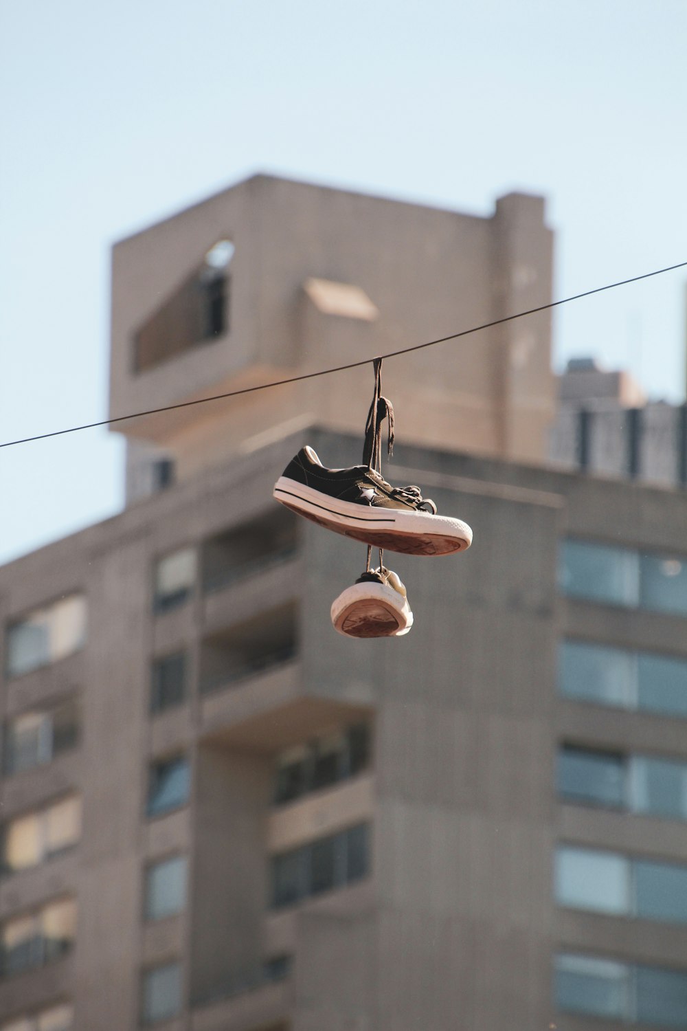 shoes hanging on clothesline