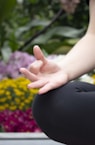 Close-up of hands performing Qi Gong exercises in a peaceful garden.