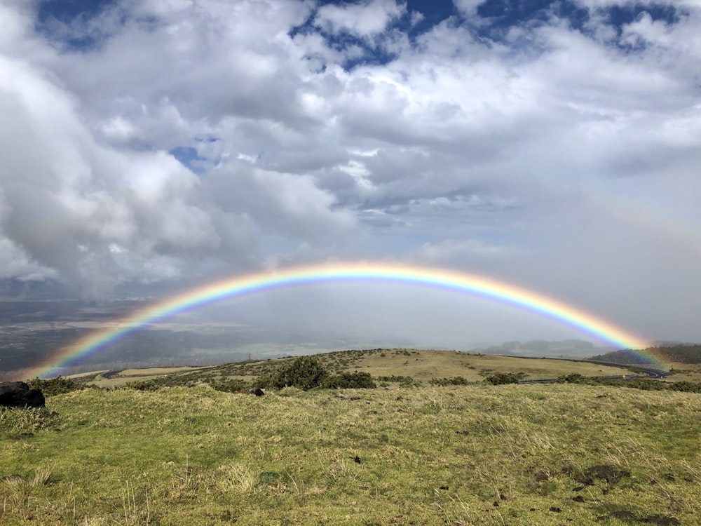 arco iris sobre campo de hierba verde