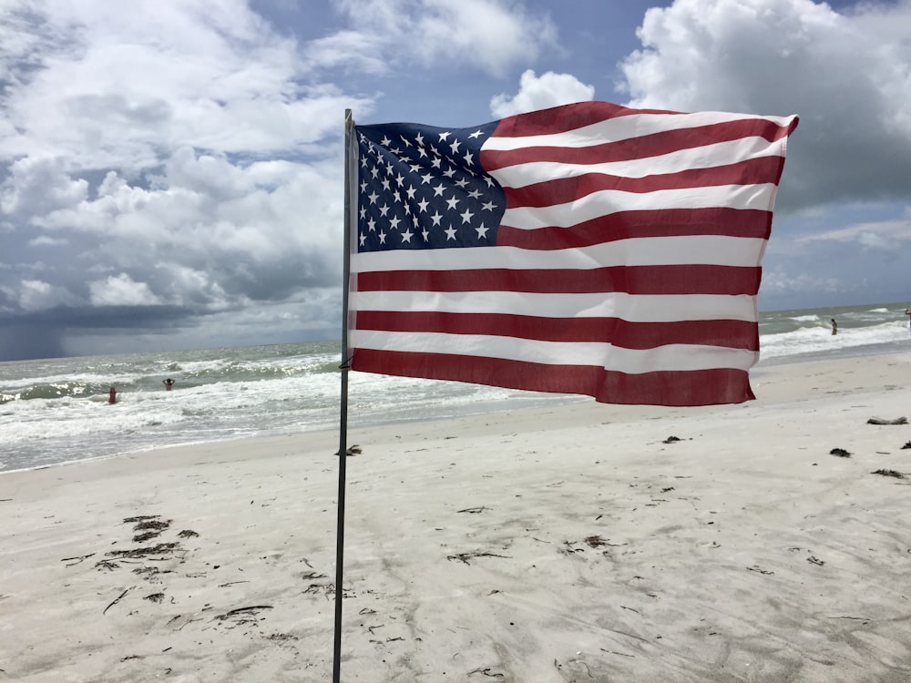 낮 동안 해변에 깃발을 꽂습니다.