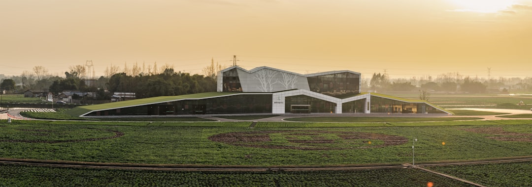 white and black concrete structure beside field of grass