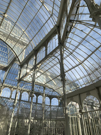 A sleek glass greenhouse bathed in morning sunlight, showcasing its sturdy frame and crystal-clear panels.