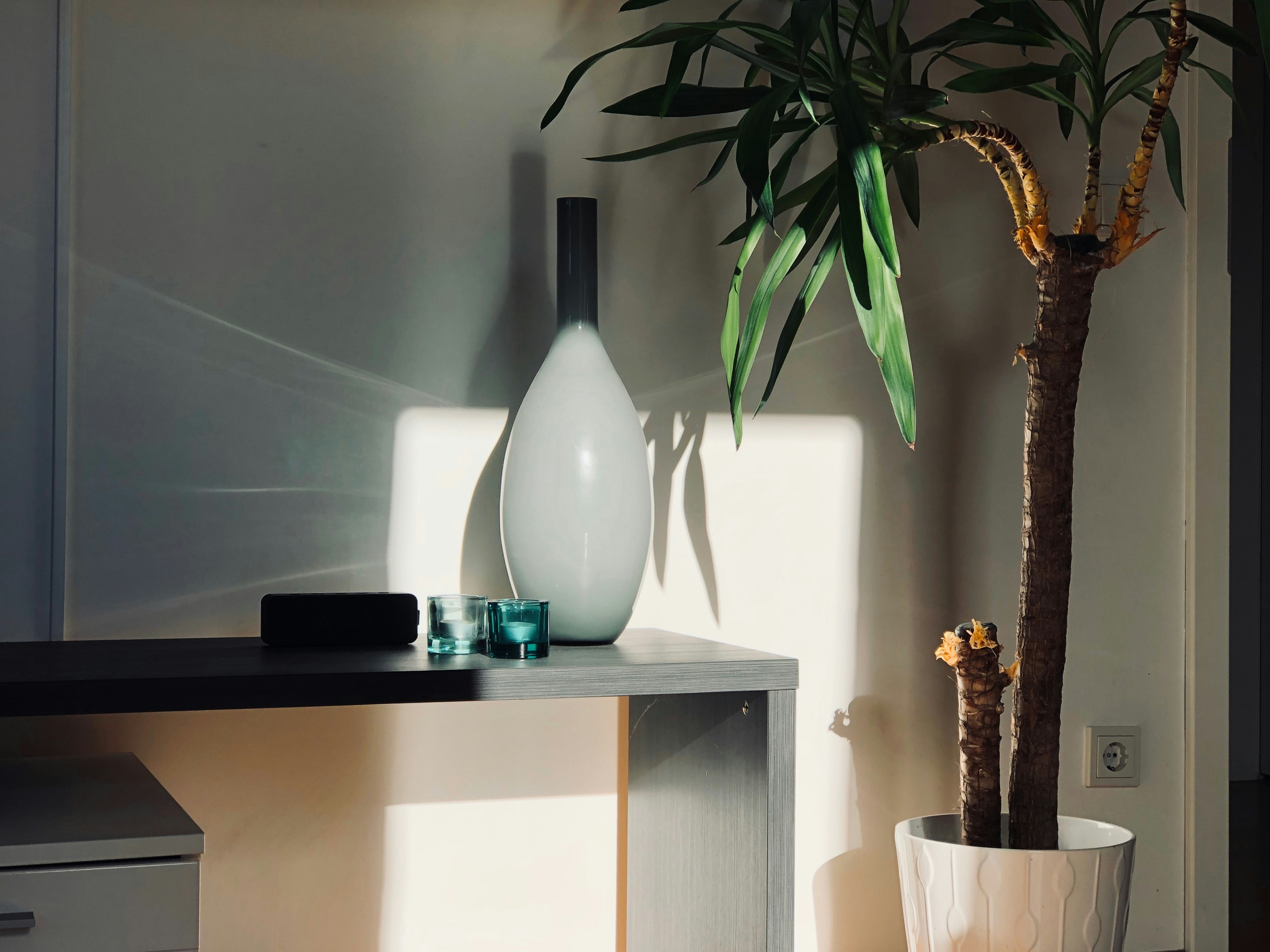 white ceramic vase on white wooden table