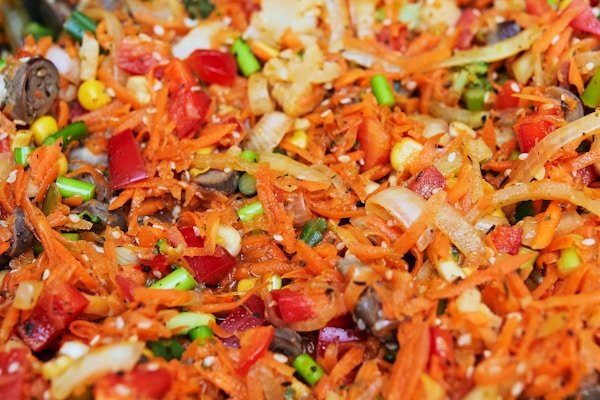 Red and white sliced vegetables